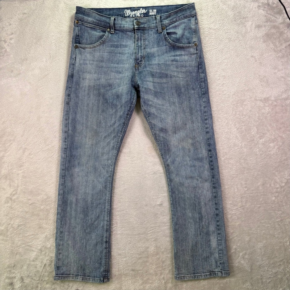 Wrangler Mens Jeans 33x32 Blue Retro Slim Bootcut Stretch Denim 77MWZBR